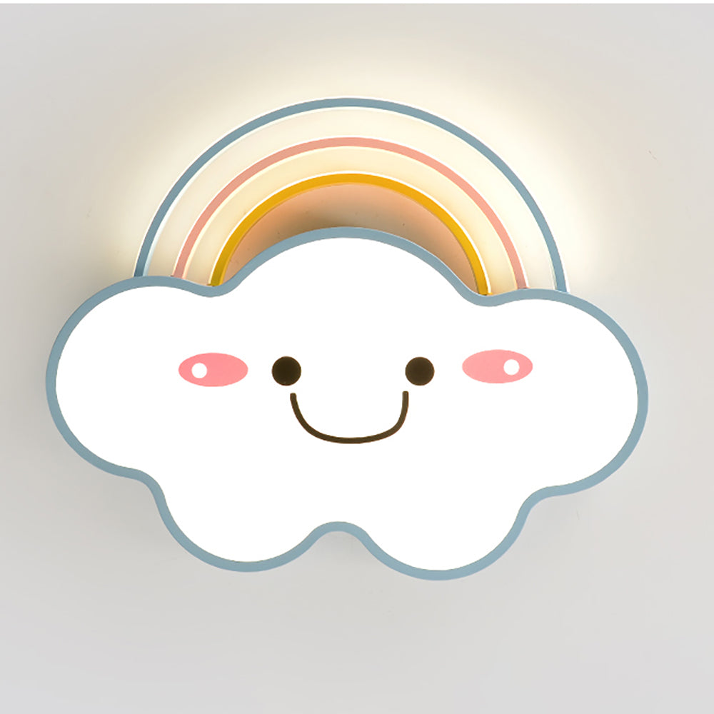 Aeyee Cloud Flush Mount Ceiling Light, Dimmable Kid's Bedroom Ceiling Light with Remote Control, Cartoon Rainbow LED Ceiling Lamp