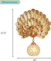 Aeyee Peacock Wall Mount Lamp, Elegant Bedside Lamp with Crystal Shade, Retro Wall Light Fixtures for Bedroom Balcony, Gold
