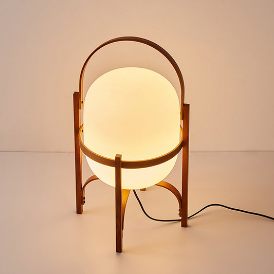 Aeyee Basket Table Lamp with Glass Shade, Modern Wood Bedside Lamp, Cute Night Light, Boho Style Desk Lamp for Bedroom Nightstand in Walnut