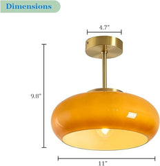 Aeyee Semi Flush Mount Ceiling Light, Hallway Ceiling lamp with Glass Shade, Vintage Hanging Light Fixtures, Orange Finish