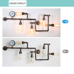 Aeyee Industrial Water Pipe Wall Sconce, Steam Punk Wall Mount Lamp, 35.4" Cool Wall Lamp for Bedroom, Bar