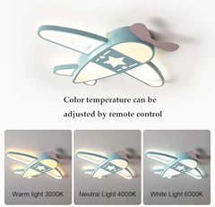 Aeyee Airplane Ceiling Light Kids, Cool Boy's Room Light, LED Cartoon Light Fixtures,Modern Kids Light with Remote Control, Dimmable
