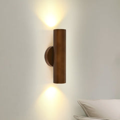 Aeyee Wood Wall Sconce, LED Wall Mounted Lamp, Dimmable Cylinder Wall Light for Stairway Bedroom (Walnut)