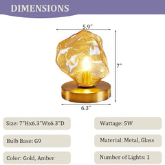 Aeyee Modern Glass Table Lamp Ice Cubes Shaped Bedside Nightstand Lamp Small Decorative Night Light for Bedroom Living Room Amber Finish