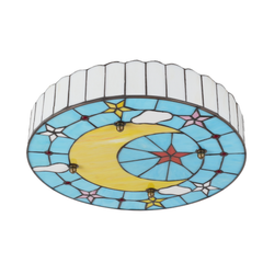 Aeyee Tiffany Style Ceiling Light Fixture Stained Glass Ceiling Lamp Moon and Star Shape Ceiling Light Vintage Round Flush Mount Lighting