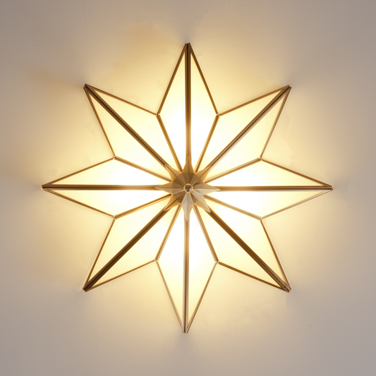 Aeyee Brass Flush Mount Ceiling Light, Star Shaped Ceiling Light Fixture, Mid Century Glass Ceiling Mount Lamp for Living Room Bedroom