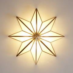 Aeyee Brass Flush Mount Ceiling Light, Star Shaped Ceiling Light Fixture, Mid Century Glass Ceiling Mount Lamp for Living Room Bedroom