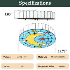 Aeyee Tiffany Style Ceiling Light Fixture Stained Glass Ceiling Lamp Moon and Star Shape Ceiling Light Vintage Round Flush Mount Lighting