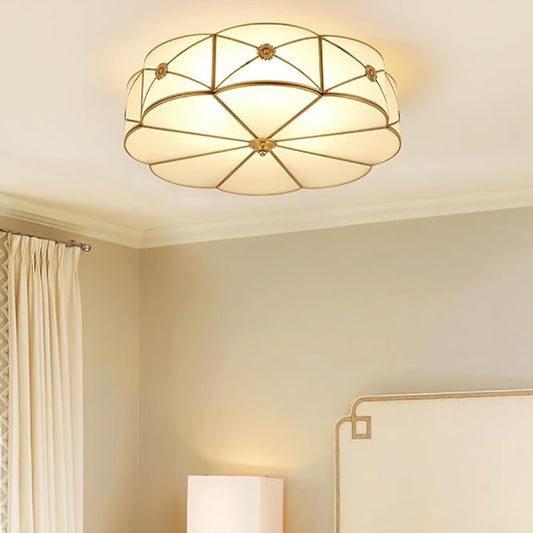 Aeyee Brass Flush Mount Ceiling Light, Frosted Glass Ceiling Mount Light, Round Ceiling Lamp, Classic Ceiling Lighting