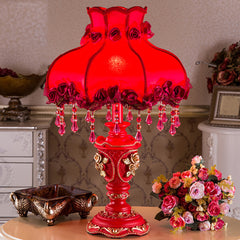 Elegant Table Lamp with Fabric Lampshade, Antique Flower Decorative Bedside Desk Lamp, Rose Decoration Night Light for Bedroom Nightstand