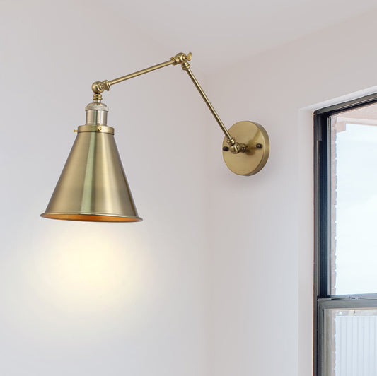 Industrial Brass Wall Sconce - Aeyee Adjustable Arm Metal Wall Light, 1 Light Swing Arm Wall Sconce Lighting for Bedside Living Room