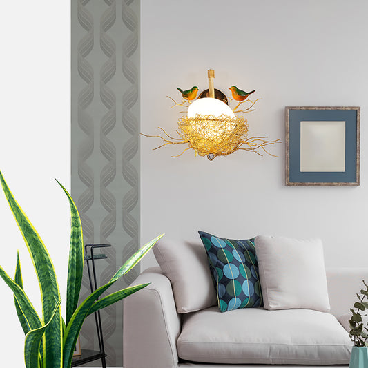 Aeyee Fun Birds Wall Sconce, Contemporary Aluminum Nest Wall Light with Egg Glass Shade, Decorative 1 Light Glass Wall Lamp for Entrance, Bedroom, Hallway