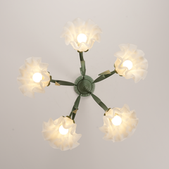 Aeyee Modern Flower Glass Chandelier Elegant Floral Pendant Light with Adjustable Chain Mid Century Glass Hanging Light for Bedroom Dining Room Living Room Green Finish