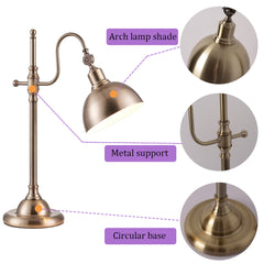 Aeyee Retro Table Lamp, Bedroom Reading Nightstand Round Shade Night Light, Arch Desk Lamp for Office Coffee Room Gold