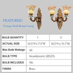 Aeyee Vintage Rustic Wall Sconce, Bedside Glass Wall Light, Porch Wall Lights for Bedroom, Hallway in Brass