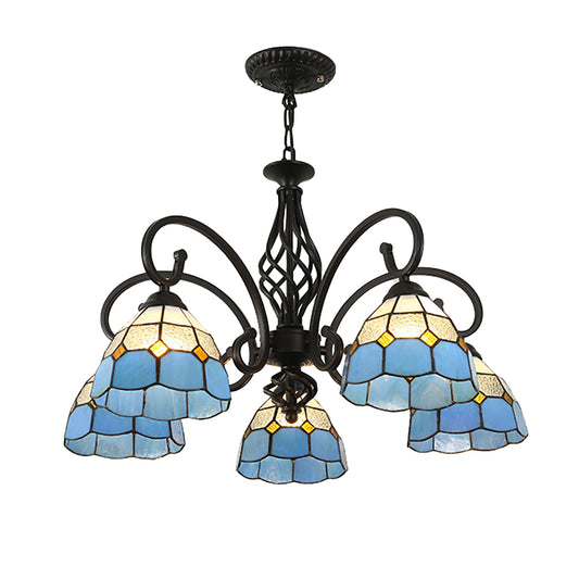 Aeyee Tiffany Style Pendant Light Fixture, Stained Glass Hanging Light, Vintage Glass Chandeliers for Bedroom Foyer Dining Room