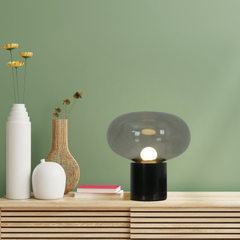 Aeyee Mushroom Shape Bedside Lamp with Marble Base, Glass Table Lamp, Small Night Light for Bedroom Office Nightstand