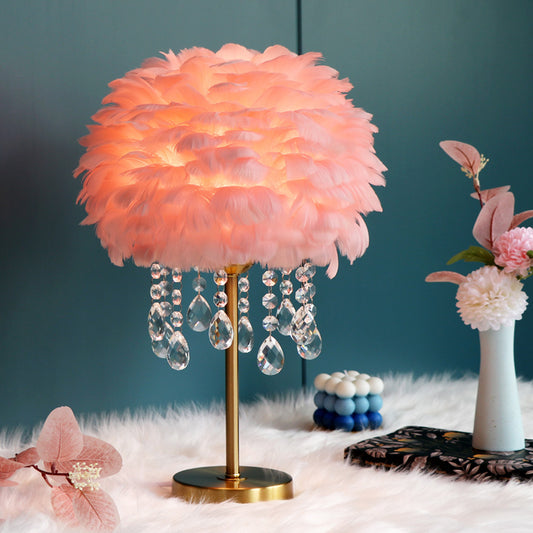 Aeyee Feather Bedside Lamp, Elegant Night Light, Crystal Desk Lamp Decorative Table Lamp, Girls Night Light for Bedroom
