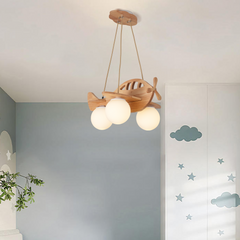 Aeyee Creative Airplane Pendant Light Fixtures, Modern Kids Bedroom Wood Hanging Light, Aircraft Chandeliers, Glass Globe Pendant Lighting for Boys Girls Bedroom Nursery