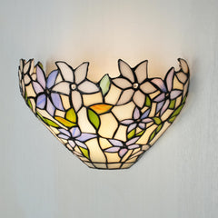 Aeyee Purple Flower Tiffany Wall Sconce, Classy Stained Glass Wall Light, Decorative 12 Inches Wall Light Fixtures for Hallway Stairway Bedroom