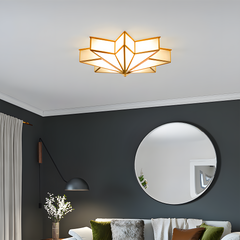 Aeyee Brass Flush Mount Ceiling Light, Star Shaped Ceiling Light Fixture, Mid Century Glass Ceiling Mount Lamp for Living Room Bedroom