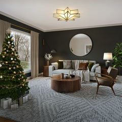 Aeyee Brass Flush Mount Ceiling Light - Star Shaped Lighting Fixture Bedroom Ceiling lamp with Glass Shade