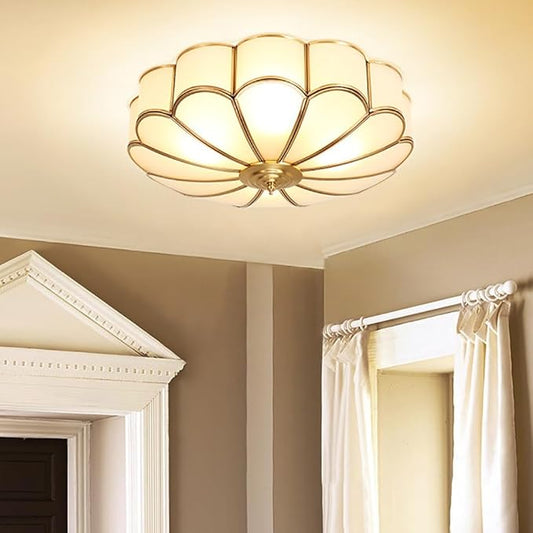 Aeyee Brass Flush Mount Ceiling Light, Frosted Glass Ceiling Mount Light, Round Ceiling Lamp, Classic Ceiling Lighting