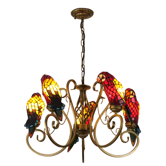 Aeyee Tiffany Style Chandelier Stained Glass Pendant Light Fixture Parrot Chandelier Vintage Glass Hanging Light for Dining Room Living Room Foyer
