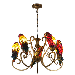 Aeyee Tiffany Style Chandelier Stained Glass Pendant Light Fixture Parrot Chandelier Vintage Glass Hanging Light for Dining Room Living Room Foyer