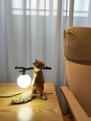 Aeyee Cute Squirrel Table Lamp, Squirrel Night Light, Kids Bedside Lamp with Glass Shade, Resin Base, Decorative Lights for Bedroom Nightstand