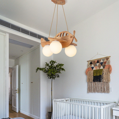 Aeyee Creative Airplane Pendant Light Fixtures, Modern Kids Bedroom Wood Hanging Light, Aircraft Chandeliers, Glass Globe Pendant Lighting for Boys Girls Bedroom Nursery