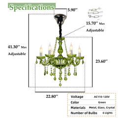 Aeyee Classic Crystal Chandelier, Vintage Candle Pendant Light Fixture, Adjustable Island Lights for Dining Room Foyer