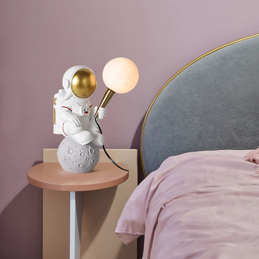 Aeyee Astronaut Table Lamp, Resin Night Light, Space Themed Table Light, Cute 3D Printed Moon Bedside Desk Lamp for Kids Bedroom, Nursery
