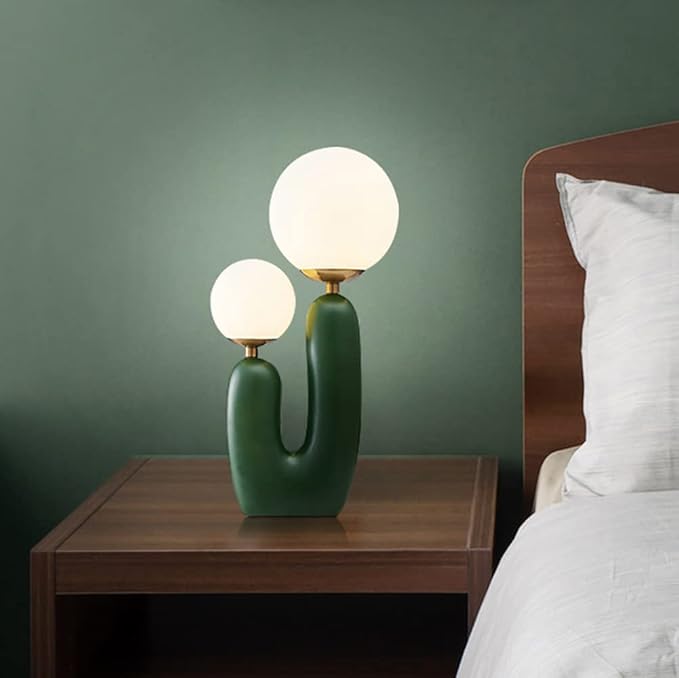 Aeyee Modern Bedside Lamp, Table Lamp with Glass Shade, Globe Night Light for Bedroom Reading Nightstand, Green
