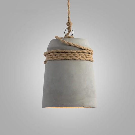 Aeyee Concrete Pendant Lamp, 1 Light Industrial Farmhouse Style Hanging Lamp, Cement Bell Pendant Fixture with Hemp Rope Deco