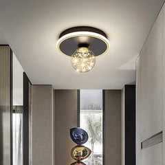 Aeyee Minimalist Globe Ceiling Light, LED Hallway Ceiling lamp with Glass Shade, Dimmable Round Lighting in Black