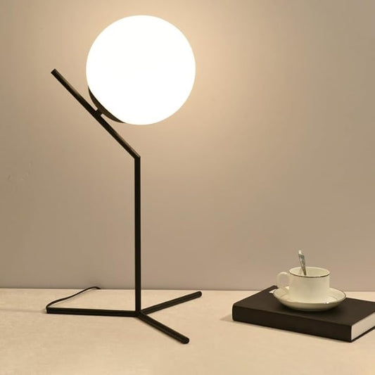 Aeyee Modern Bedside Lamp, Cute Night Light with Globe Shade, Mid Century Glass Ball Table Lamp for Bedroom Nightstand