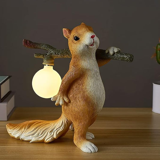 Aeyee Cute Squirrel Table Lamp, Squirrel Night Light, Kids Bedside Lamp with Glass Shade, Resin Base, Decorative Lights for Bedroom Nightstand