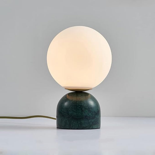 Aeyee Globe Bedside Lamp, Modern Cute Night Light with Glass Shade, Marble Base, Small Table Lamp for Bedroom