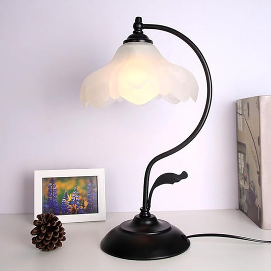 Aeyee Floral Table Lamp, Elegant Bedside Nightstand Lamps with Glass Shade, Vintage Night Light for Bedroom Living Room