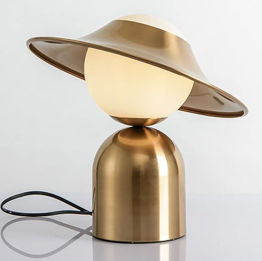 Aeyee Hat Shaped Bedside Lamp, Metal Base Table Lamp with Glass Shade, Cartoon Globe Night Light for Bedroom Reading Nightstand