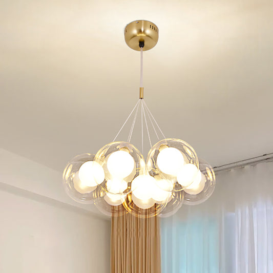 Gold Bubble Chandelier, Modern Bubble Ball Pendant Light Fixture with Clear Glass Shade, Decorative Ball Chandelier for Bedroom Kitchen