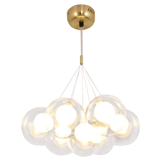 Gold Bubble Chandelier, Modern Bubble Ball Pendant Light Fixture with Clear Glass Shade, Decorative Ball Chandelier for Bedroom Kitchen