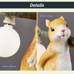 Aeyee Cute Squirrel Table Lamp, Squirrel Night Light, Kids Bedside Lamp with Glass Shade, Resin Base, Decorative Lights for Bedroom Nightstand