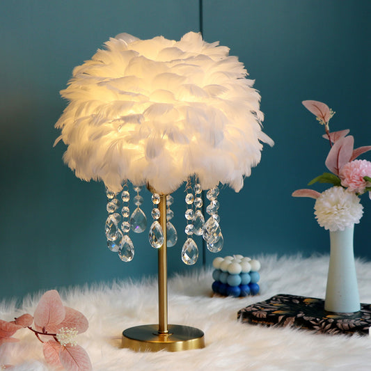 Aeyee Feather Bedside Lamp, Elegant Night Light, Crystal Desk Lamp Decorative Table Lamp, Girls Night Light for Bedroom