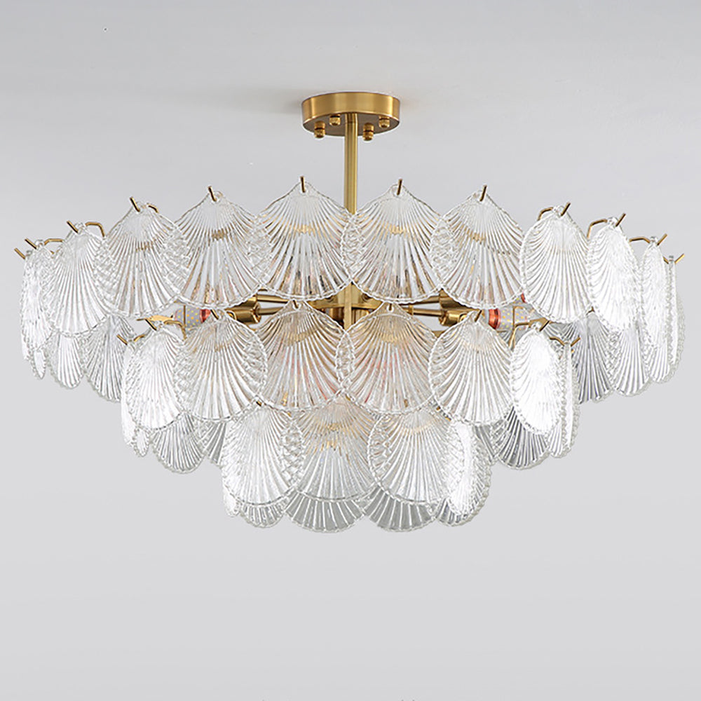 Aeyee Shell Glass Chandelier, Modern Round Pendant Light Fixture, 3-La ...