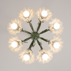 Aeyee Modern Flower Glass Chandelier Elegant Floral Pendant Light with Adjustable Chain Mid Century Glass Hanging Light for Bedroom Dining Room Living Room Green Finish