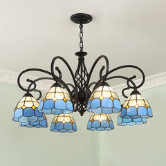 Aeyee Tiffany Style Pendant Light Fixture, Stained Glass Hanging Light, Vintage Glass Chandeliers for Bedroom Foyer Dining Room