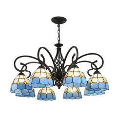 Aeyee Tiffany Style Pendant Light Fixture, Stained Glass Hanging Light, Vintage Glass Chandeliers for Bedroom Foyer Dining Room