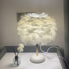 Aeyee Feather Bedside Lamp, Modern LED Night Light with Ceramic Base, Elegant Table Lamp for Bedroom